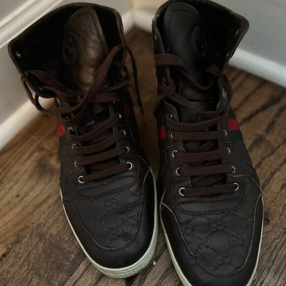 Gucci Leather Web Sneaker Boot Men US Size 14 - Picture 4 of 4